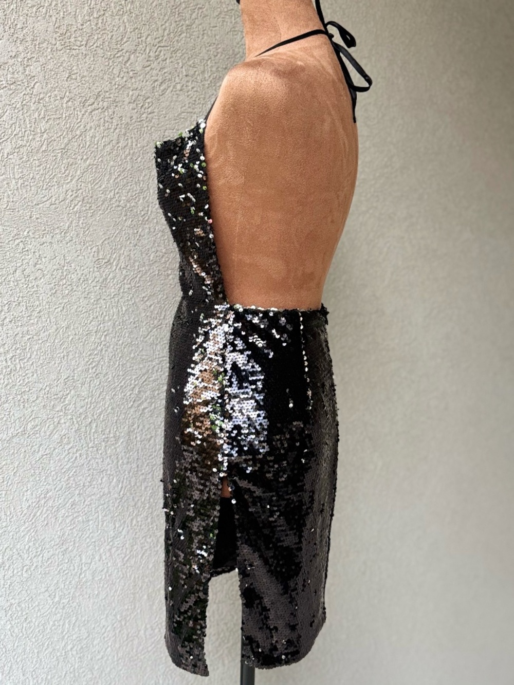 Black Full Sequin Halter Mini Dress Size 4 Cocktail Dance Going Out Clubbing